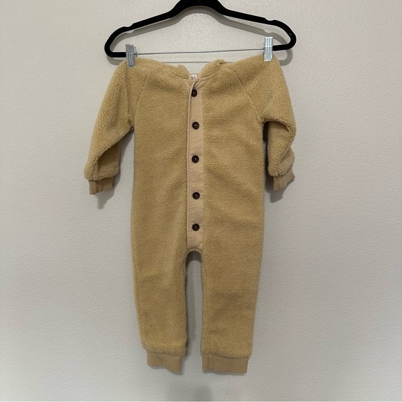 Kid wild toddler strap overlay hooded jumpsuit tan button up size 18-24 months - Picture 1 of 5